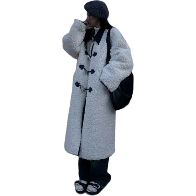 邓大喵 美拉德羊羔毛外套女冬季加厚加棉显瘦显高长款大衣皮草 女款