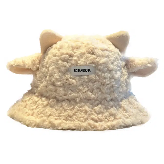 艾佳微 毛茸茸小羊秋冬韩版百搭显脸小水桶帽毛绒盆帽日系可爱保暖帽子 涤纶 渔夫帽 男女同款情侣款