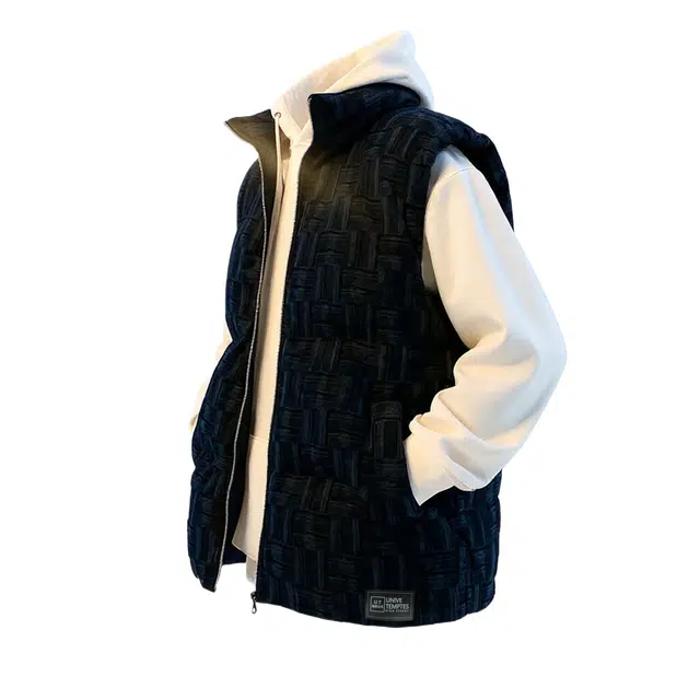 物质公式 美式复古高街户外山系运动个性格纹设计灯芯绒加棉加厚保暖老钱风时尚痞帅宽松百搭棉服背心外套潮流休闲学院风情侣马甲 男女同款