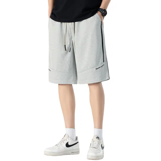 加荣 美式冰丝速干拼接男夏季薄款透气潮牌青少年户外出行百搭宽松小众设计感松紧腰大码运动五分裤休闲中裤外穿短裤 男女同款