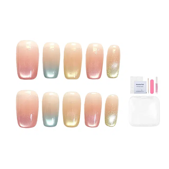 凡泽 元气春夏纯欲气质法式猫眼  穿戴甲 中梯彩虹渐变 可爱