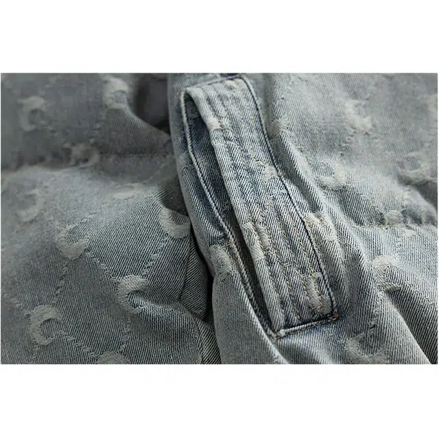 宫奴 日系复古潮牌做旧水洗月亮提花牛仔立领棉服 男女同款