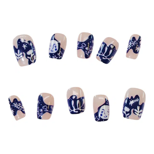 饰田 扎染美梦  短方标准色纯色 短款美甲线条穿戴甲预制甲条全尺码假指甲显白