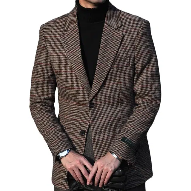 大格子与黑猫 意式复古格纹羊毛呢绅士修身西服英伦商务格子雅痞秋冬千鸟格 西装 男款