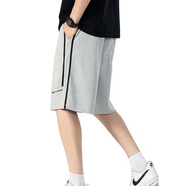 加荣 美式冰丝速干拼接男夏季薄款透气潮牌青少年户外出行百搭宽松小众设计感松紧腰大码运动五分裤休闲中裤外穿短裤 男女同款