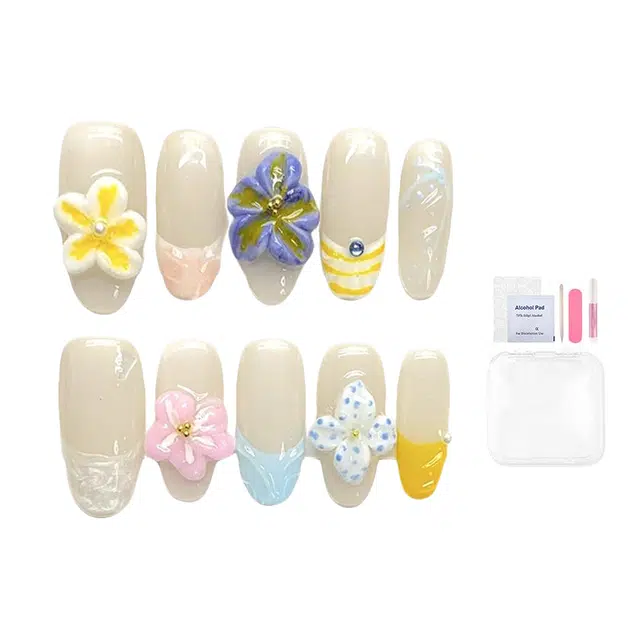 凡泽 手工高级手绘彩虹雕花裸色腮红  穿戴甲 中梯多巴胺渐变 可爱