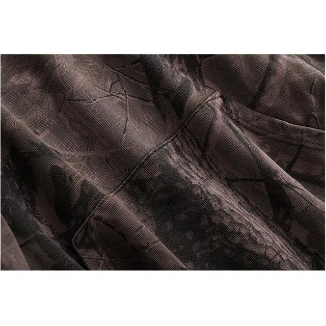 宫奴 美式复古潮牌重磅水洗小众做旧树枝迷彩连帽卫衣 男女同款