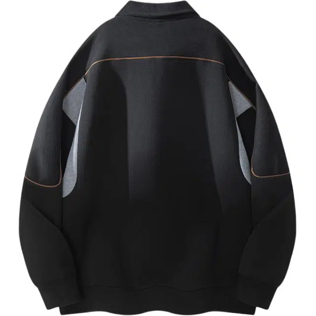 马员外 美式翻领拼接百搭时尚简约宽松卫衣 男款