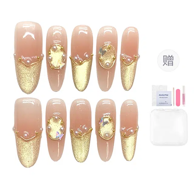 韵月乔 纸醉金迷纯手工  穿戴甲 椭圆金色渐变 爆闪