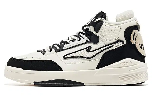 鸿星尔克 防滑耐磨 高帮 板鞋 女款 白黑