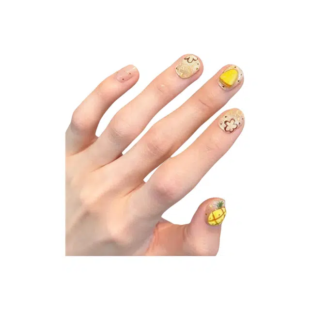 嘉比兔 夏季菠萝甜甜猫眼穿戴甲高级感穿戴甲甲片成品手工美甲贴片指甲片  短款浅色晕染 可爱