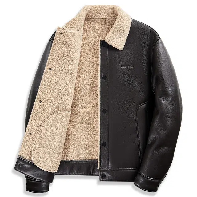 与狼共舞 羊羔绒时尚翻领舒适保暖防风防水通勤轻商务厚款夹克外套 男款