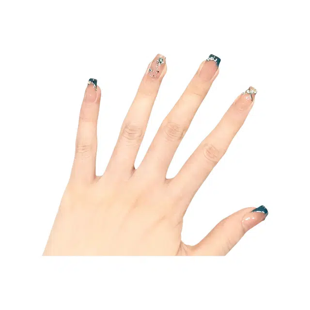 嘉比兔 清冷感精美法式穿戴甲高级感半手工短款气质显白春日学生美甲贴片  短梯蓝色晕染 可爱