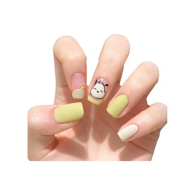 嘉比兔 可爱小狗穿戴甲可拆卸美甲片指甲贴片芥末绿指甲片  短方浅色跳色 可爱