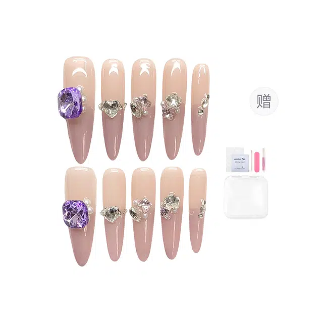 凡泽 草莓冰纯手工  穿戴甲 短梯紫色晕染 爆闪