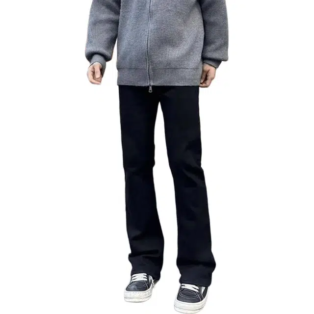 徐百货 胖男生穿搭柳叶弯刀裤春秋美式高街修身显瘦高级感弹力裤子直筒微喇裤牛仔裤 男女同款