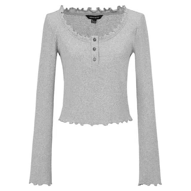 URBAN REVIVO Simple Casual Buttoned Long Sleeve T-Shirt