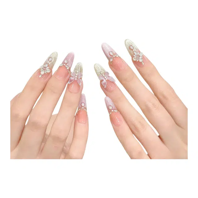 莎琪诺 【花蝶幽梦】冰透立体蝴蝶仙女风气质显白美甲  穿戴甲 椭圆粉腮红晕染 纯欲