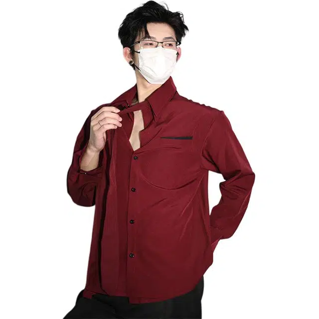 佑麟 假两件拼接痞帅高级感垫肩长袖外套衬衫 男女同款