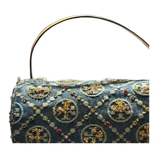 Tory Burch T Monogram Shoulder Bag Denim Blue