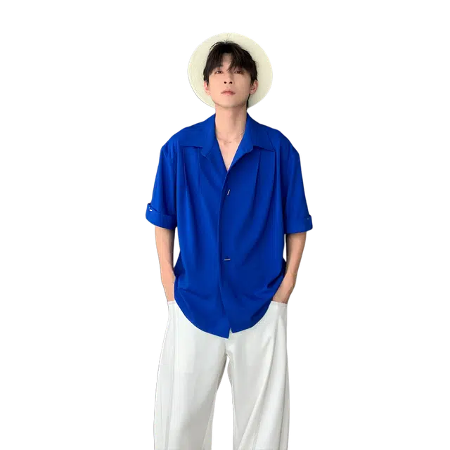 佑麟 薄款翻领防晒纯色舒适百搭短袖衬衫 男女同款