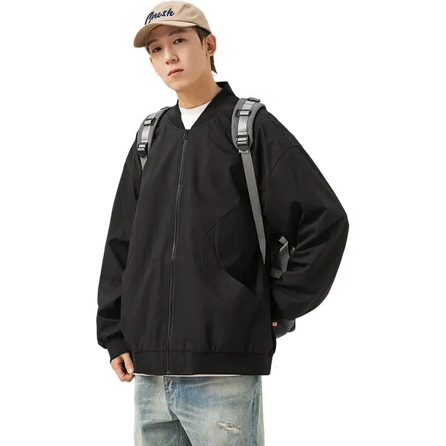 佑麟 美式高街纯色棒球服春秋款痞帅飞员服高级感潮牌夹克外套 男女同款