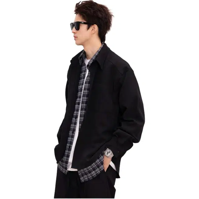 拓菲 假两件格子拼接设计感休闲夹克外套 男女同款