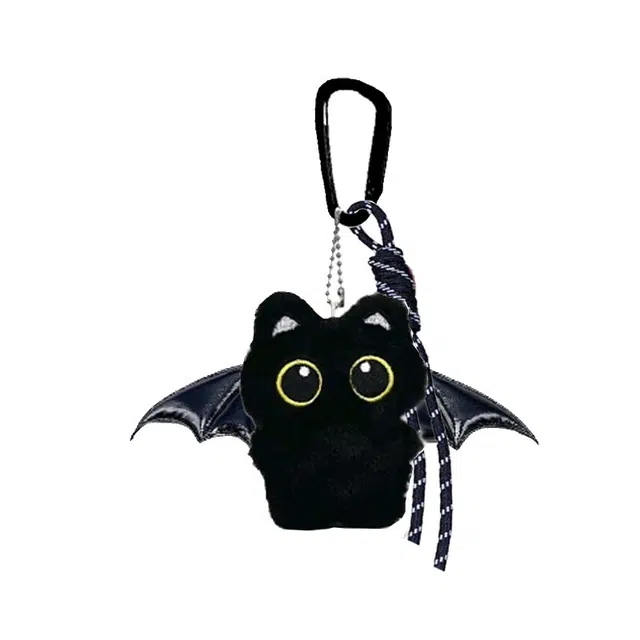 【翅膀小猫】 卡莱茵 日系多巴胺可爱风萌趣黑猫森系卡通清新俏皮创意百搭包包 毛绒 挂件 男女同款情侣款