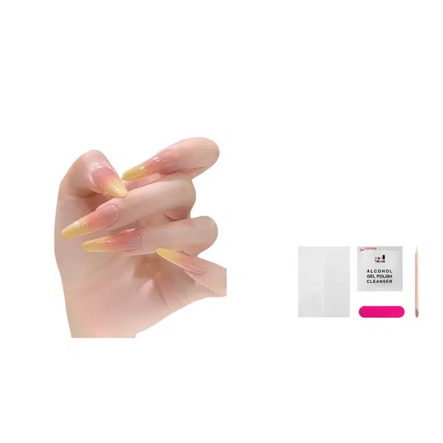 嘉比兔 杨枝甘露清新渐变半手工美甲穿戴甲高级氛围感温柔显白气质春夏  杏仁淡黄色渐变 可爱