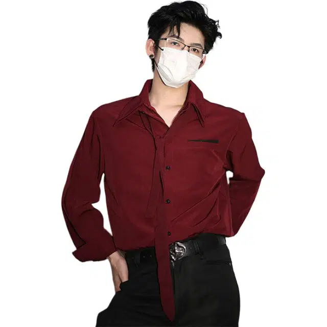 佑麟 假两件拼接痞帅高级感垫肩长袖外套衬衫 男女同款