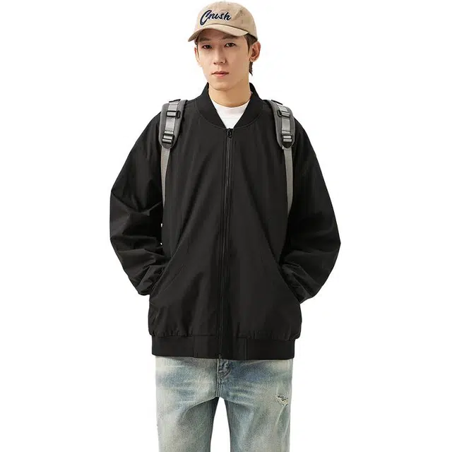 佑麟 美式高街纯色棒球服春秋款痞帅飞员服高级感潮牌夹克外套 男女同款