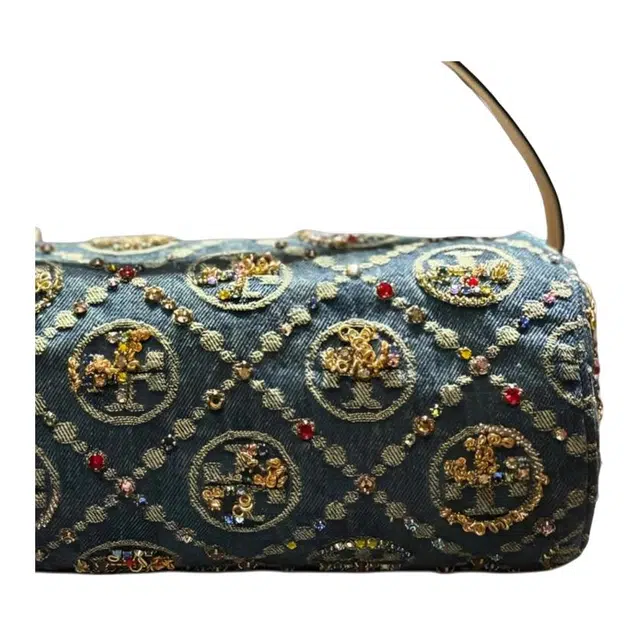 Tory Burch T Monogram Shoulder Bag Denim Blue
