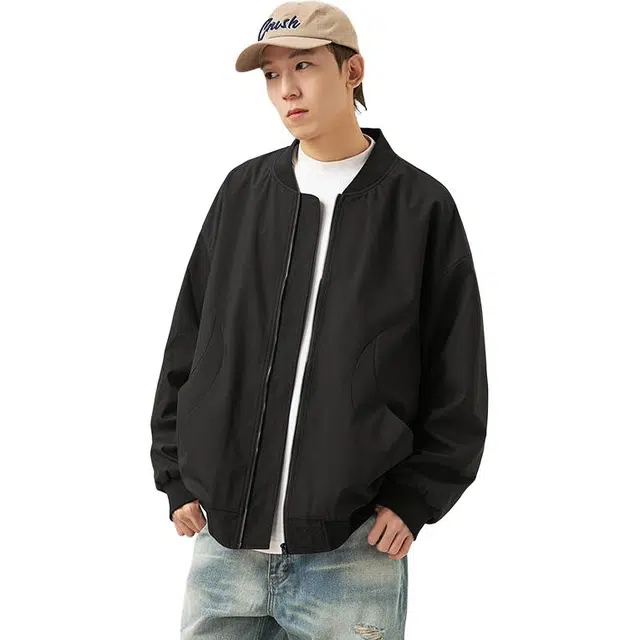 佑麟 美式高街纯色棒球服春秋款痞帅飞员服高级感潮牌夹克外套 男女同款