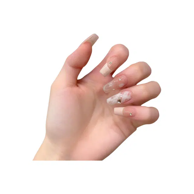 嘉比兔 轻奢高级感穿戴甲中长款显白腮红法式带钻结婚美甲贴片可拆卸  杏仁浅色渐变 可爱