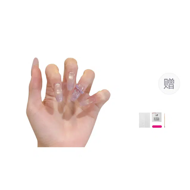 嘉比兔 紫色猫眼渐变美甲蝴蝶结设计高级感显白气质款穿戴甲追光玻璃珠  杏仁淡紫色渐变 可爱