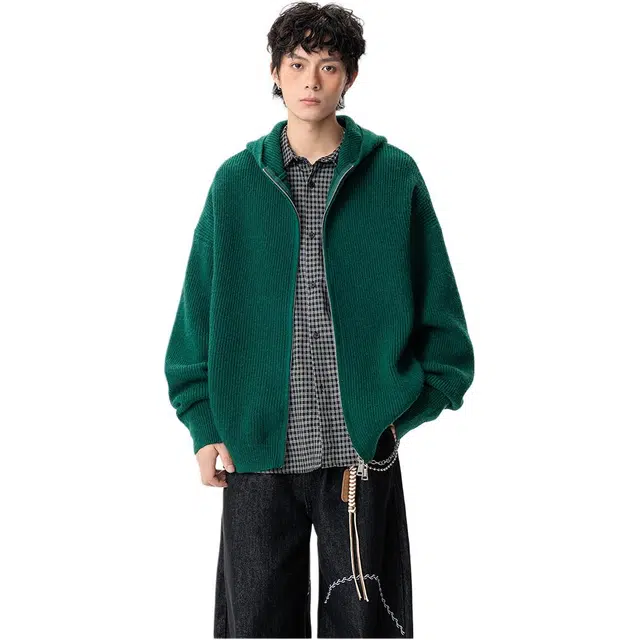 拓菲 潮牌双拉链连帽男秋季高品质美式青少年运动高街慵懒风情侣外套针织衫 男女同款