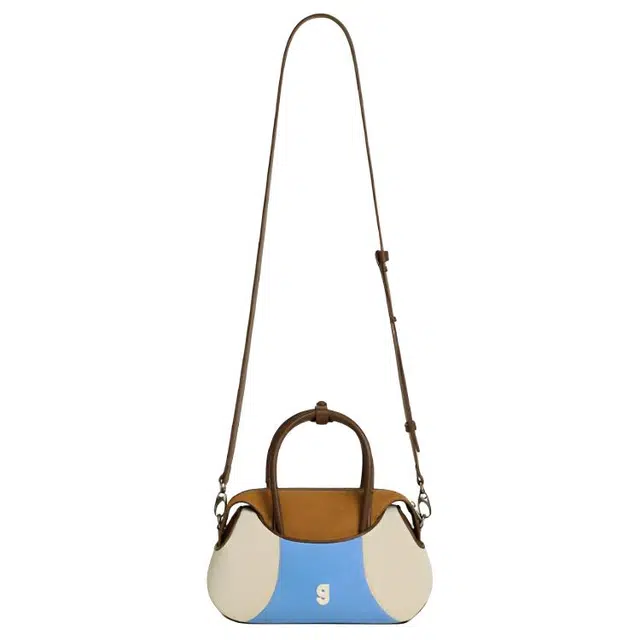 古良吉吉 时尚潮流洋气高级波士顿包 合成革 手提包 小号 女款 蓝拼棕