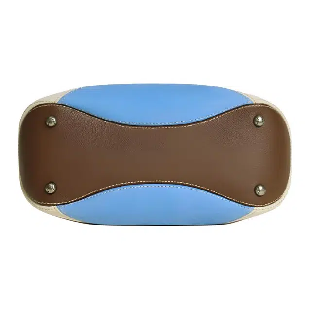 古良吉吉 时尚潮流洋气高级波士顿包 合成革 手提包 小号 女款 蓝拼棕