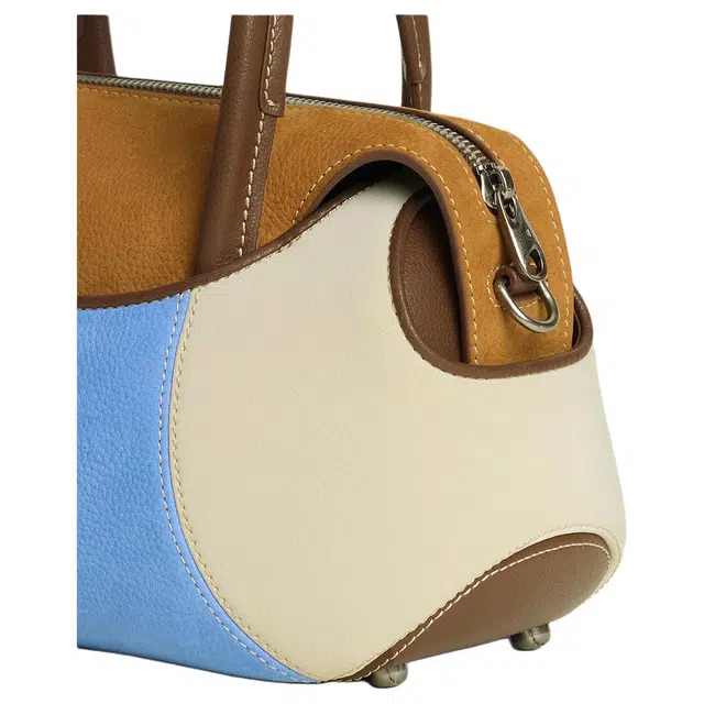 古良吉吉 时尚潮流洋气高级波士顿包 合成革 手提包 小号 女款 蓝拼棕