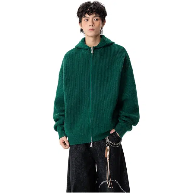 拓菲 潮牌双拉链连帽男秋季高品质美式青少年运动高街慵懒风情侣外套针织衫 男女同款