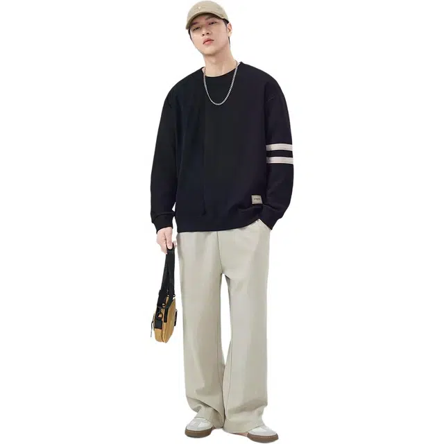 袋鼠 美式复古条纹设计感潮流宽松套头内搭打底衫秋冬保暖透气通勤休闲卫衣 男女同款