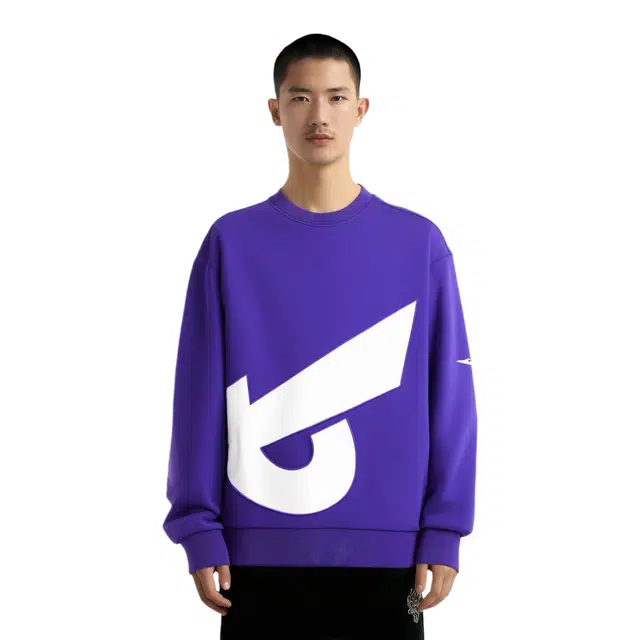 鸿星尔克 几何图形印花休闲运动圆领套头加绒加厚长袖卫衣 男款 伽罗紫
