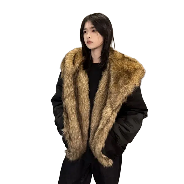 WEERE Vintage Fur Collar Zip Jacket