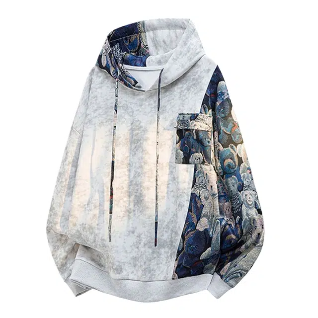 吉姆沃克卫衣 学生扎染拼接撞色连帽套头男士秋冬设计感大码宽松