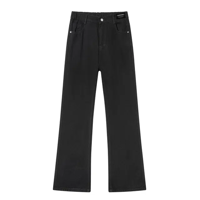 布客行 加绒加厚巴黎柳叶弯刀微喇显高显瘦修身美式高街水洗做旧复古直筒长裤子休闲百搭工装垂感阔腿弹力松紧腰飞废土风牛仔裤 男女同款