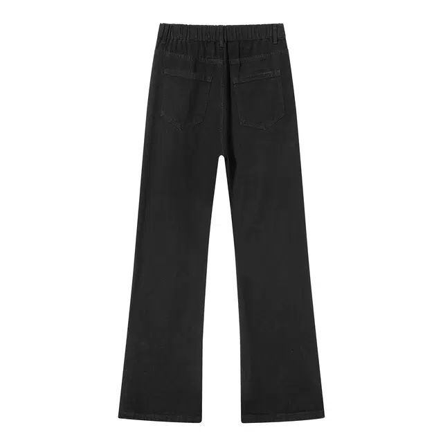 布客行 加绒加厚巴黎柳叶弯刀微喇显高显瘦修身美式高街水洗做旧复古直筒长裤子休闲百搭工装垂感阔腿弹力松紧腰飞废土风牛仔裤 男女同款