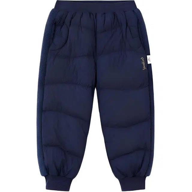 英氏羽绒裤 防寒保暖高密度冬季休闲束脚中腰 儿童款 暗夜蓝