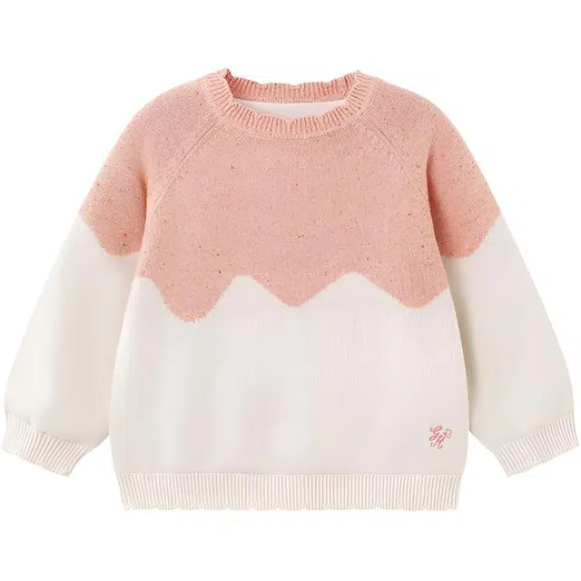 英氏儿童毛衣 秋冬保暖上衣女童撞色针织衫纯棉
