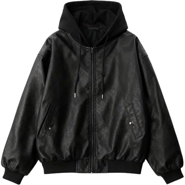 DEAR BETSY PU Leather Hoodie Jacket