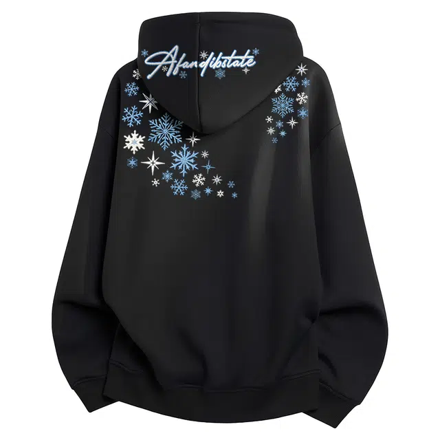 阿凡迪 美式复古高街连帽仿刺绣冬日雪花品牌花体字母设计休闲宽松基础款学院风日常痞帅百搭街头氛围感潮流舒适加绒加厚卫衣 男女同款